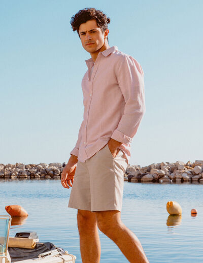Chemise manches longues rose pastel homme