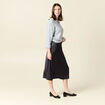Jupe midi droite satin gris fonc&eacute; femme