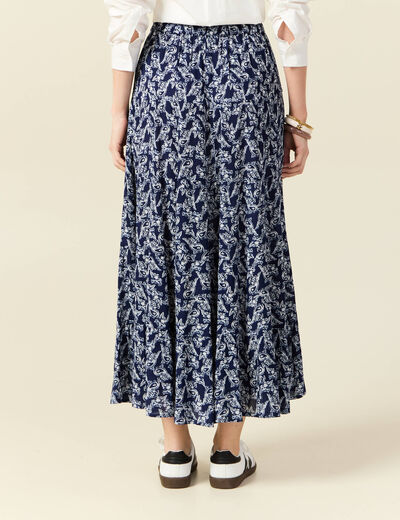 Jupe longue droite fluide bleu marine femme