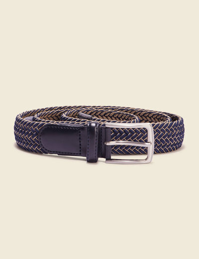 Ceinture tressée en cuir bleu marine homme