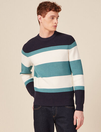 Pull fin col rond manches longues bleu p&eacute;trole homme