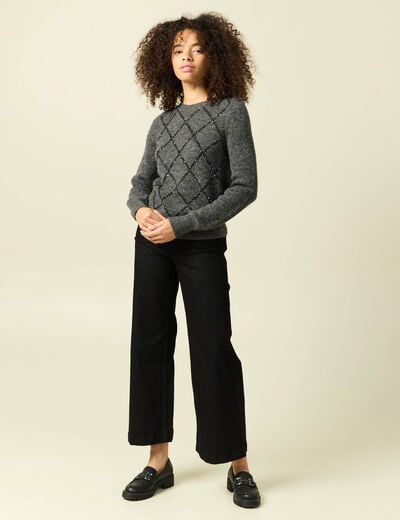 Pull manches longues &agrave; sequins gris fonc&eacute; femme