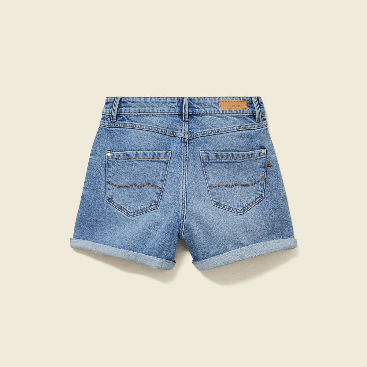 Short mom taille haute en jean denim used femme