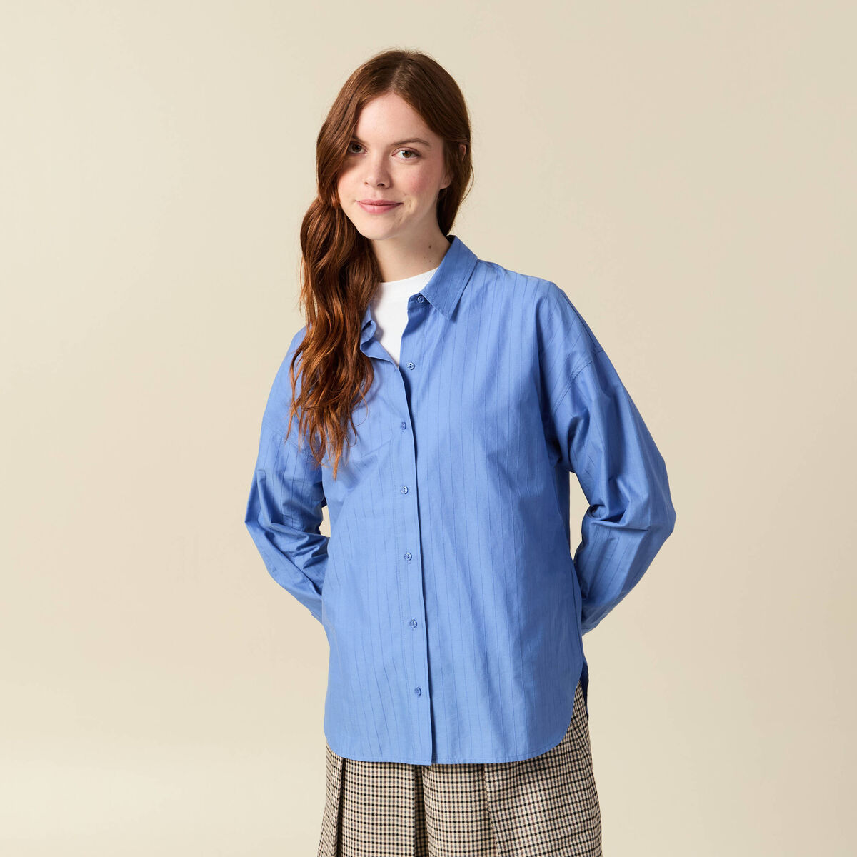Chemise oversize en coton bleu ciel femme