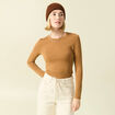 T-shirt cintr&eacute; manches longues col rond marron clair femme