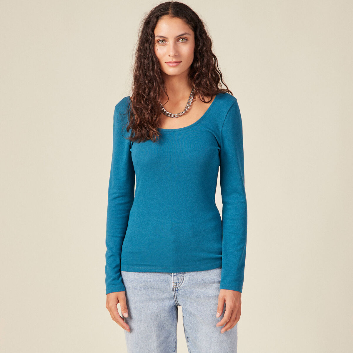 T-shirt manches longues bleu pétrole femme
