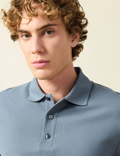Polo manches longues en coton bleu gris homme