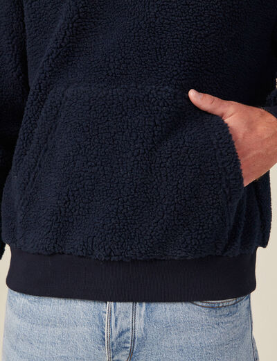 Sweat à capuche sherpa bleu marine homme