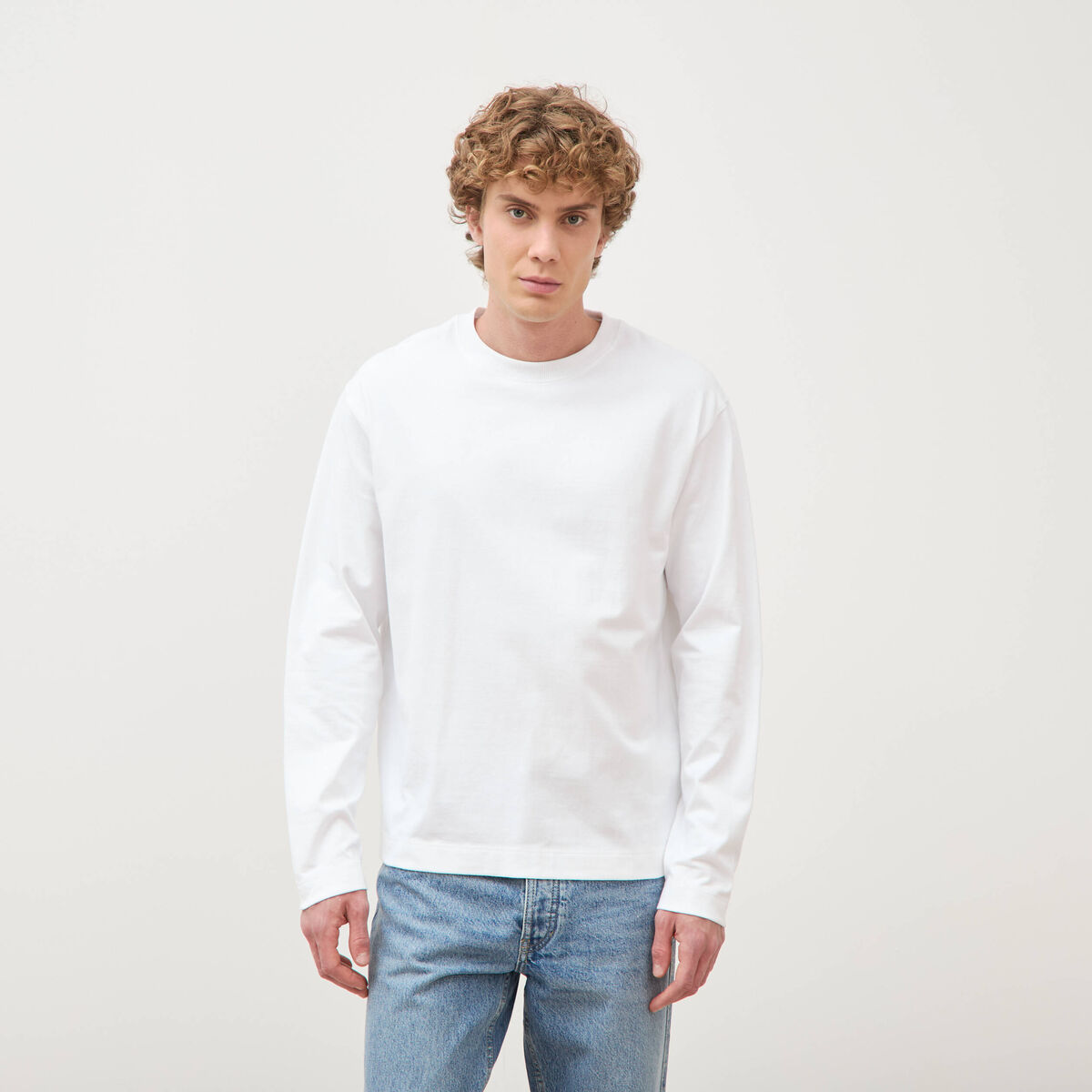 T-shirt en coton manches longues blanc homme