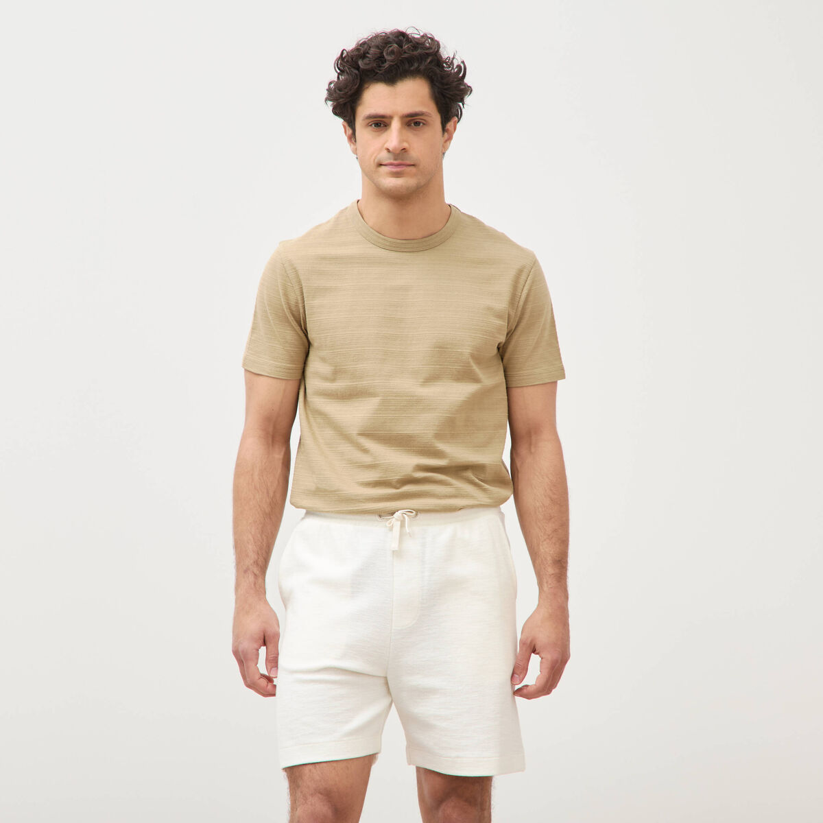 Short droit avec cordon ecru homme