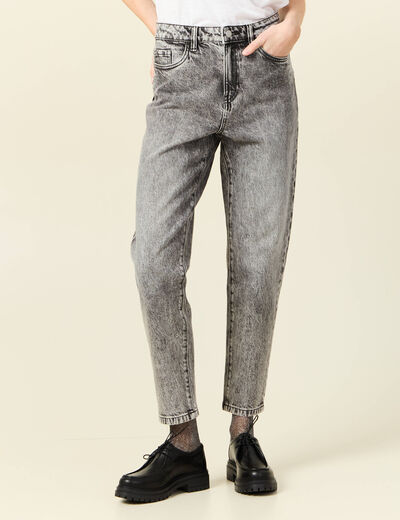 Jeans mom 7/8ème denim snow gris femme