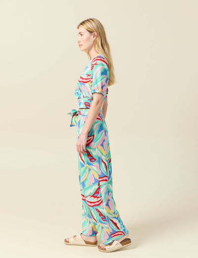Pantalon fluide large multicolore femme