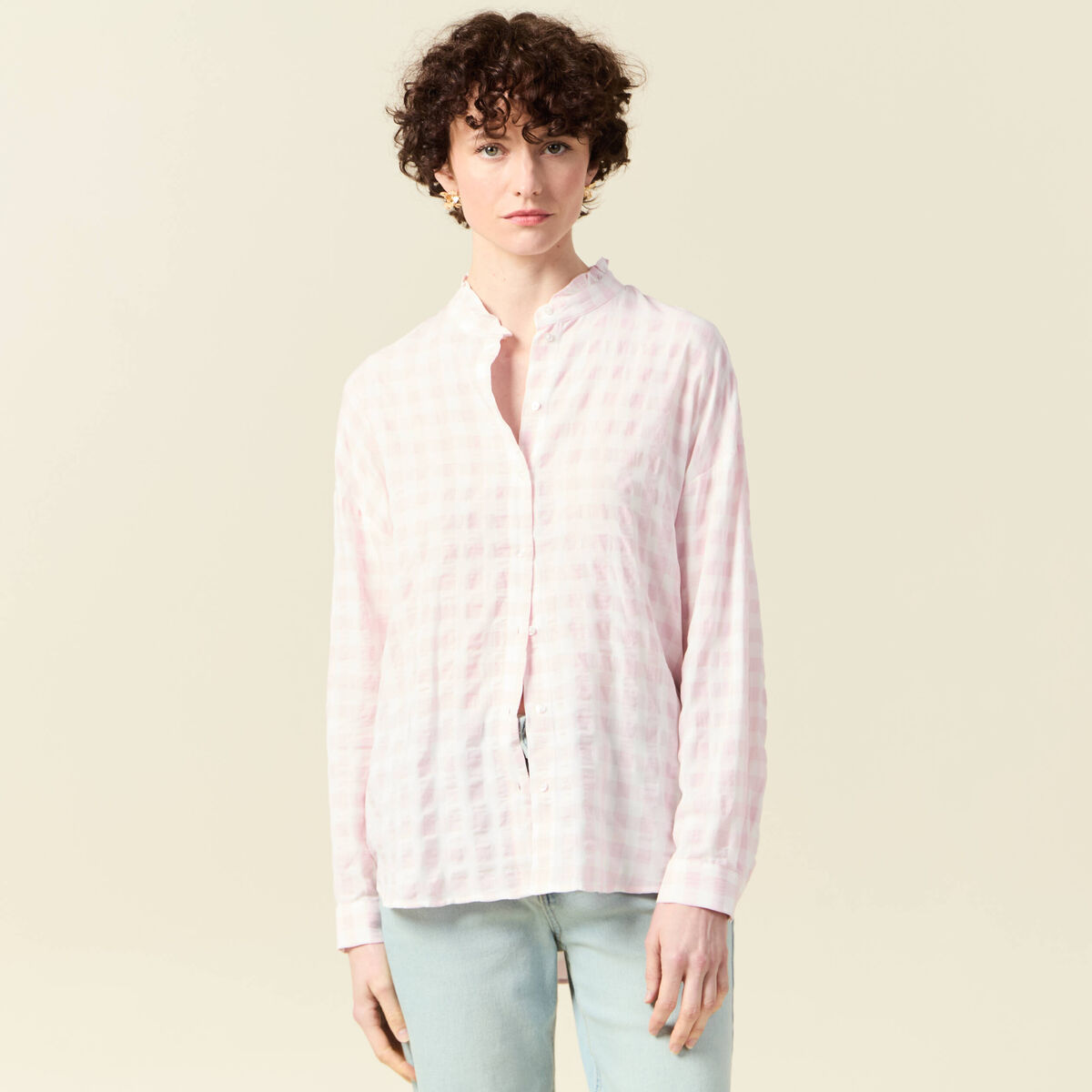 Chemise manches longues rose clair femme