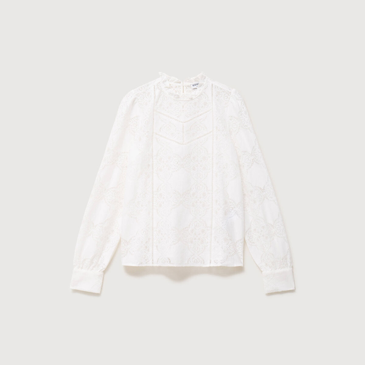 Blouse cintr&eacute;e dentelle manches longues ecru femme
