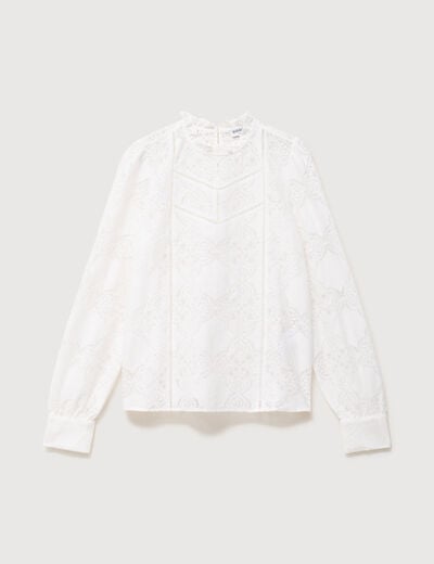 Blouse cintr&eacute;e dentelle manches longues ecru femme