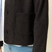 Cardigan droit court col classique gris fonc&eacute; femme
