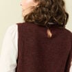 Pull 2 en 1 col rond manches longues marron femme