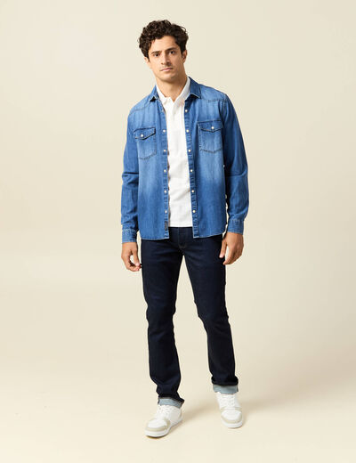 Polo cintré manches courtes en coton ecru homme