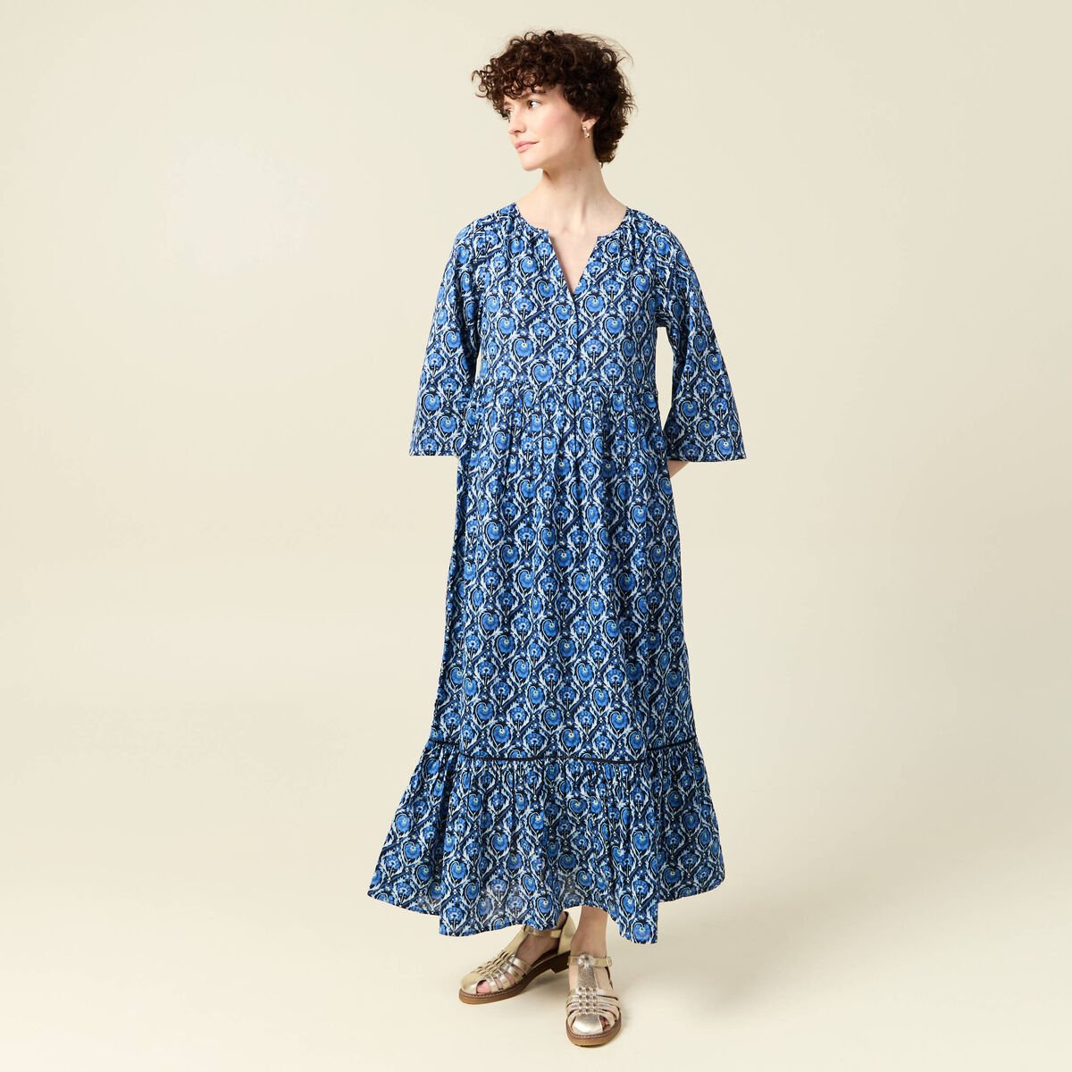 Robe longue droite bleu femme