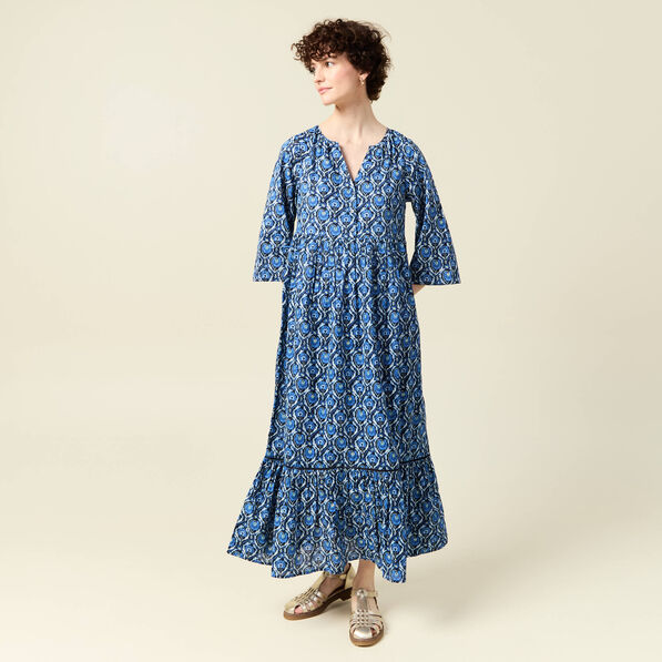 Robe longue droite bleu femme