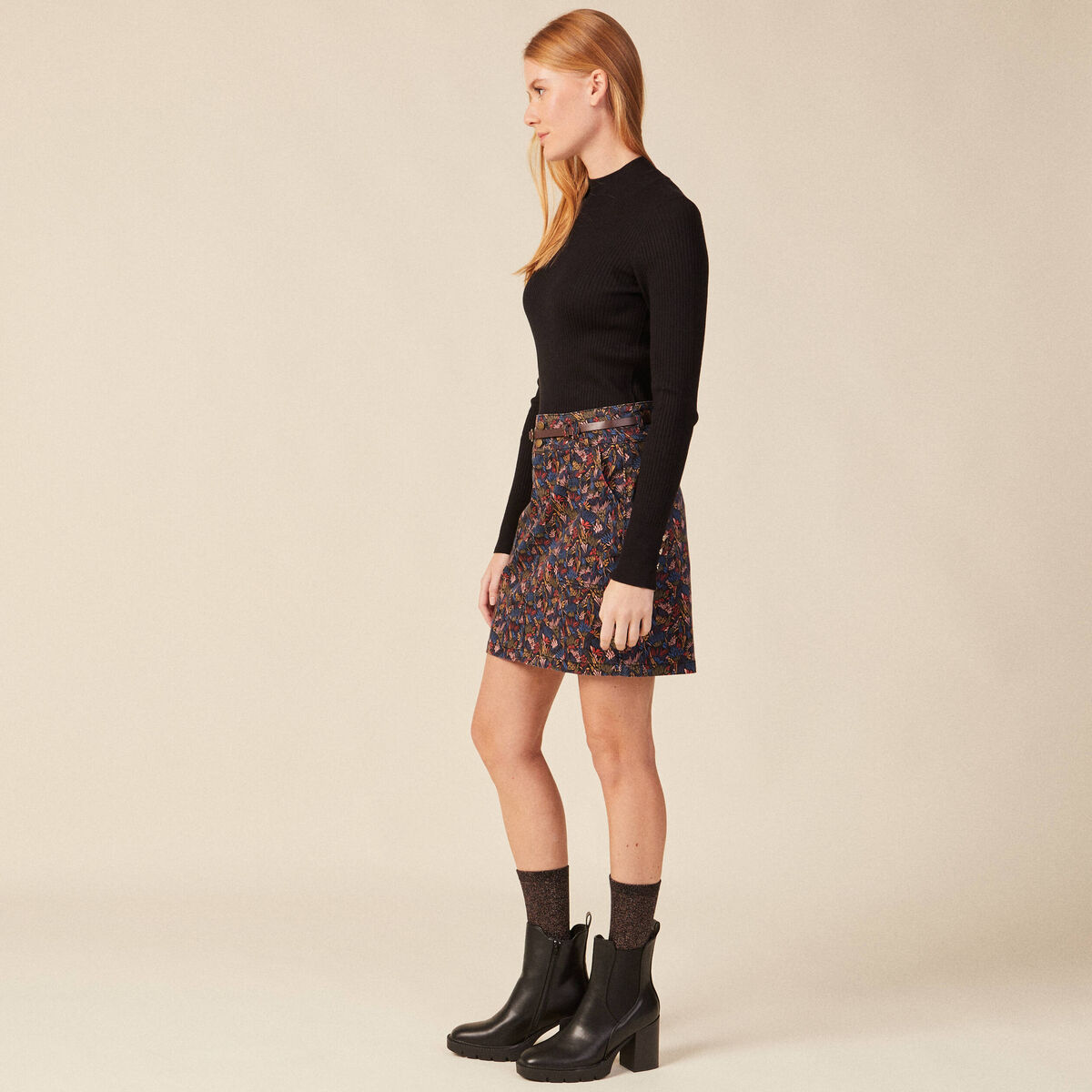 Jupe droite courte multicolore femme