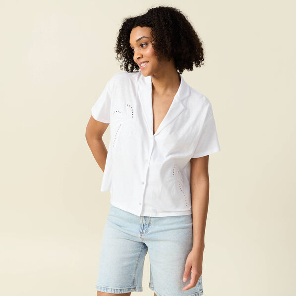 T-shirt manches courtes brodé blanc femme