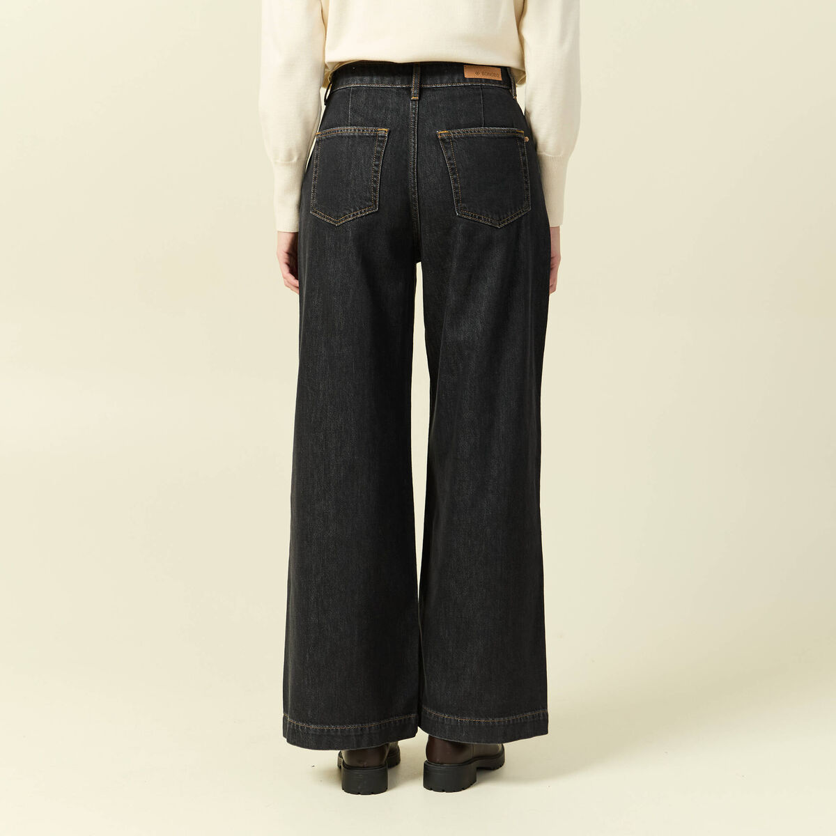 Jeans large taille haute denim gris femme