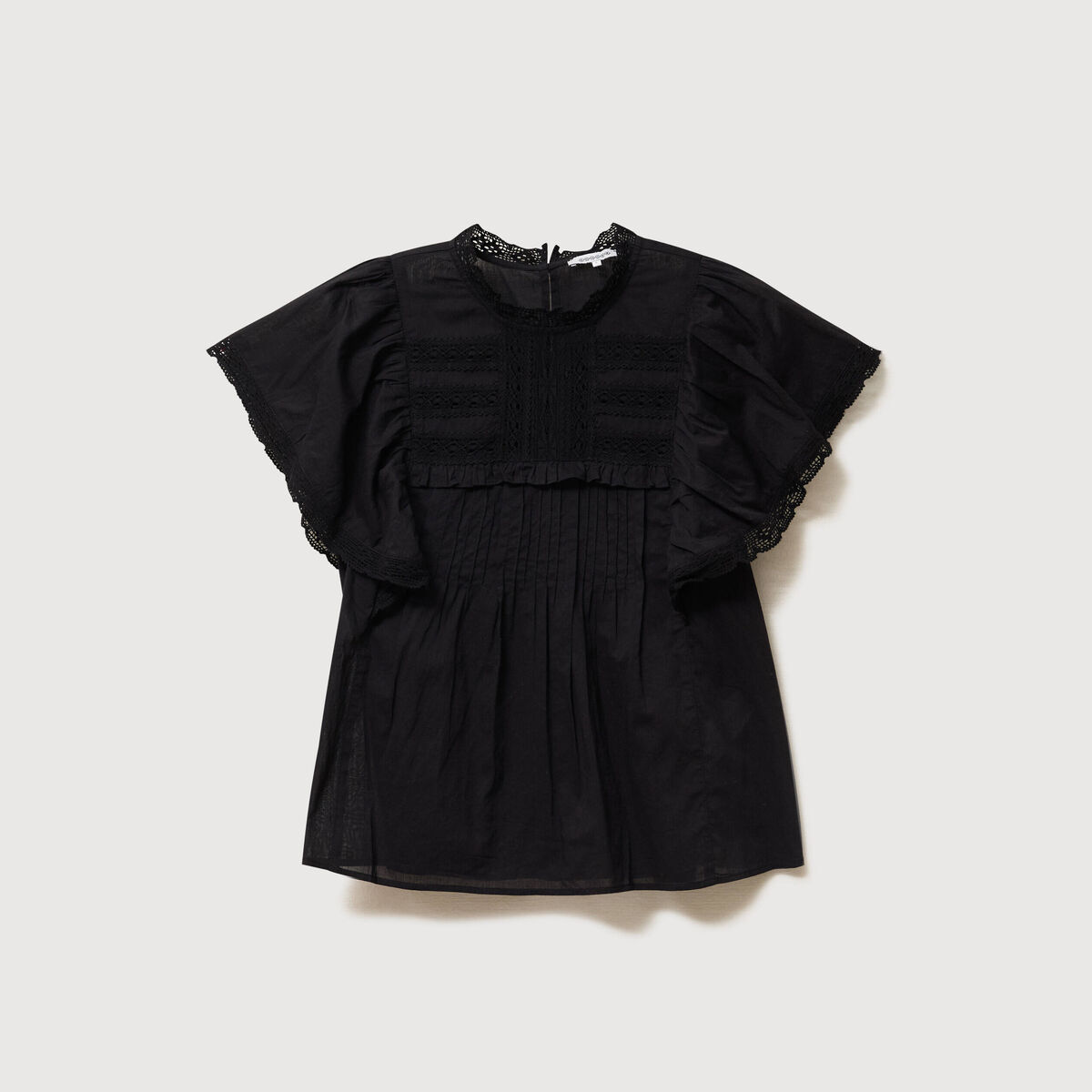 Blouse ample col montant manches courtes noir femme