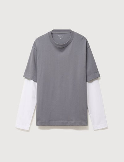 T-shirt droit manches longues col rond gris homme