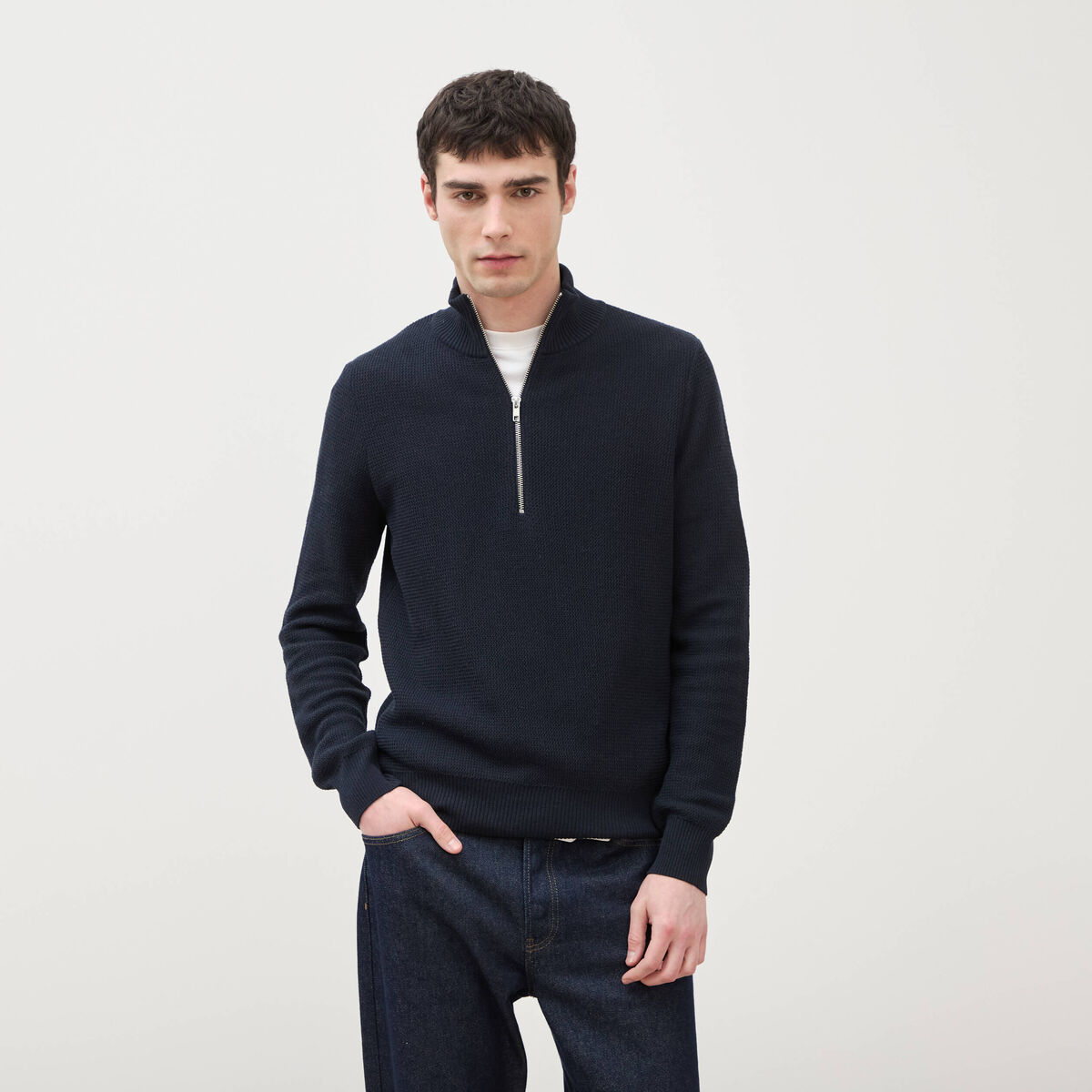 Pull col camionneur bleu marine homme