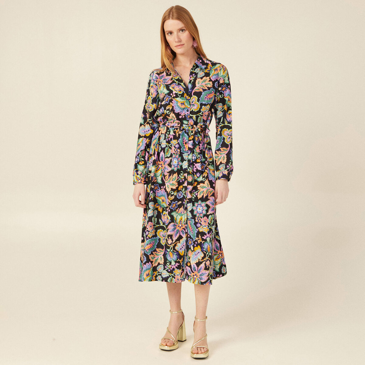Robe midi droite multicolore femme