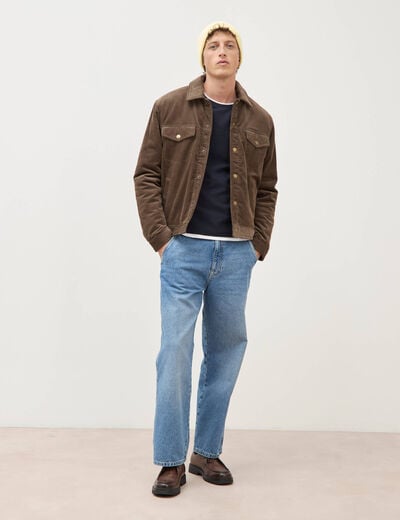 Blouson droit en velours manches longues taupe homme