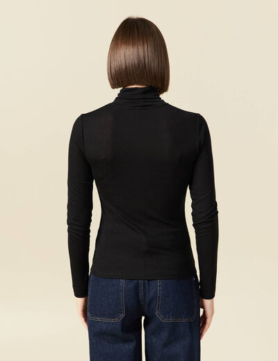 T-shirt cintr&eacute; manches longues col roul&eacute; noir femme