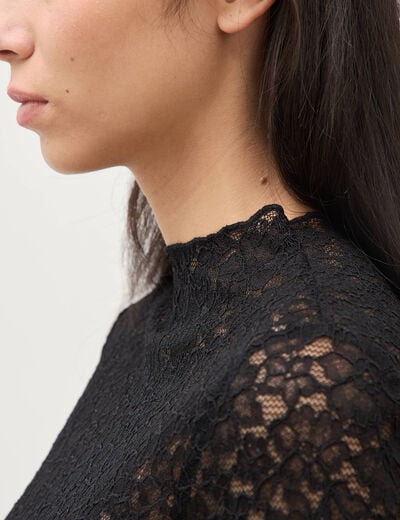 T-shirt ajust&eacute; dentelle manches longues noir femme