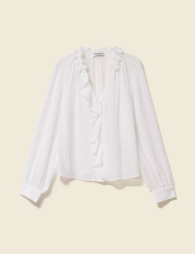 Blouse manches longues col tunisien blanc femme