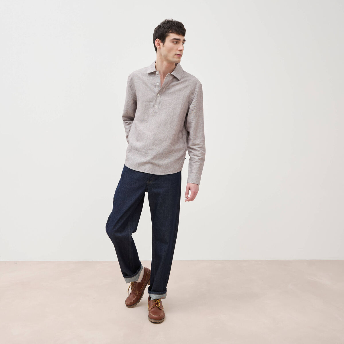 Col vareuse boyfriend manches longues marron fonc&eacute; homme
