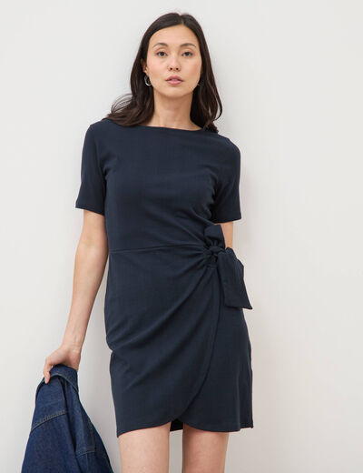 Robe maille col bateau manches courtes bleu marine femme