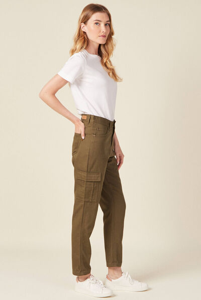 Pantalon cargo bas élastiqué vert foncé femme