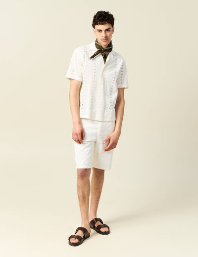 Chemise manches courtes brodée ecru homme