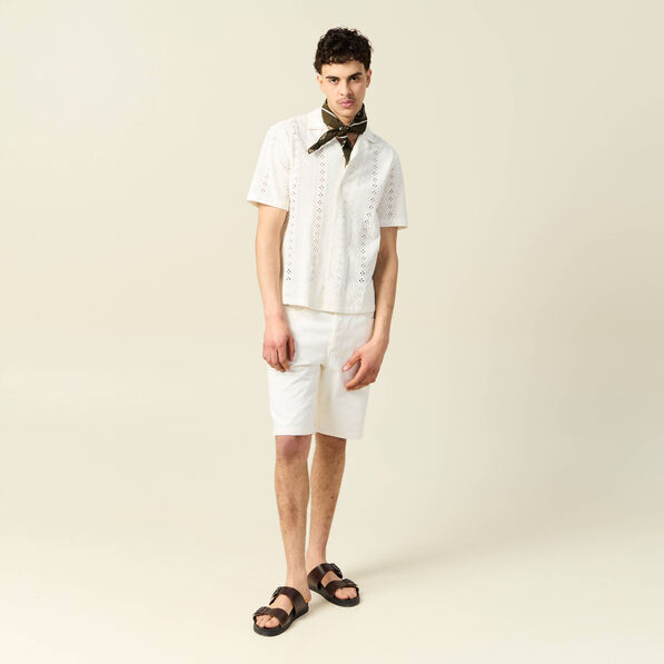 Chemise manches courtes brodée ecru homme