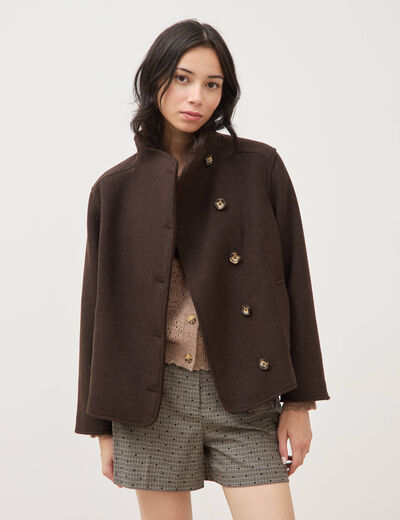 Veste oversize courte col tailleur marron fonc&eacute; femme