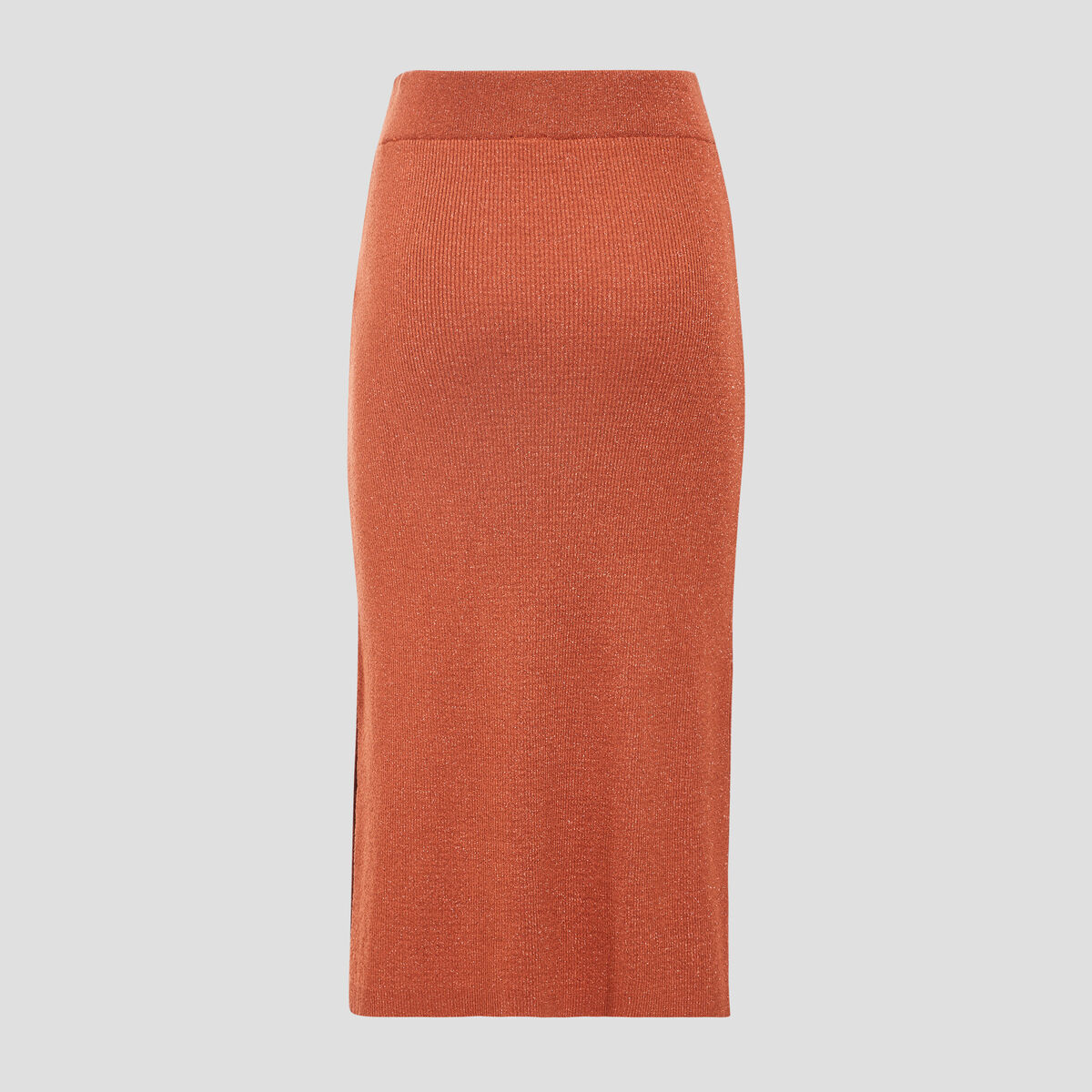 Jupe longue ajust&eacute;e en tricot orange fonc&eacute; femme
