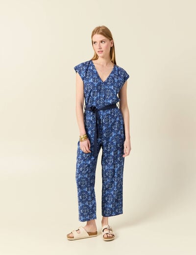 Combinaison salopette manches courtes bleu femme
