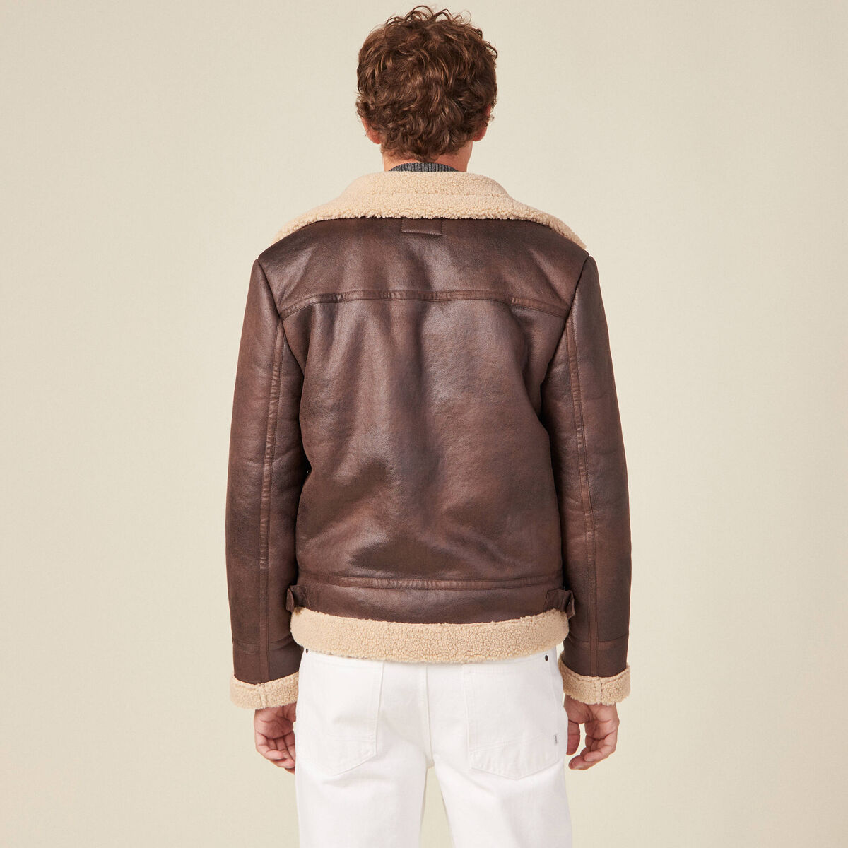 Blouson droit simili cuir taupe homme