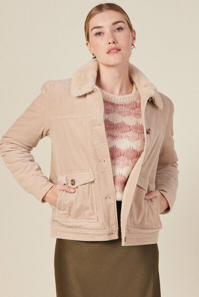 Blouson droit velours côtelé beige femme