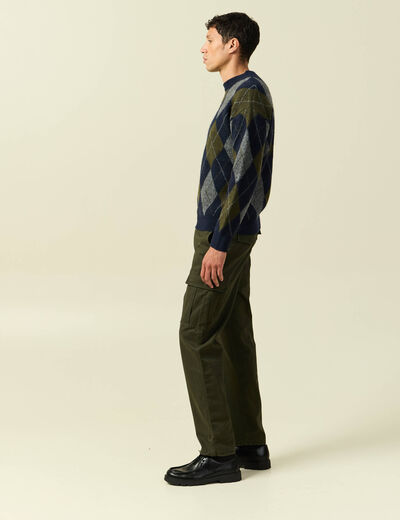 Pull col rond manches longues bleu marine homme