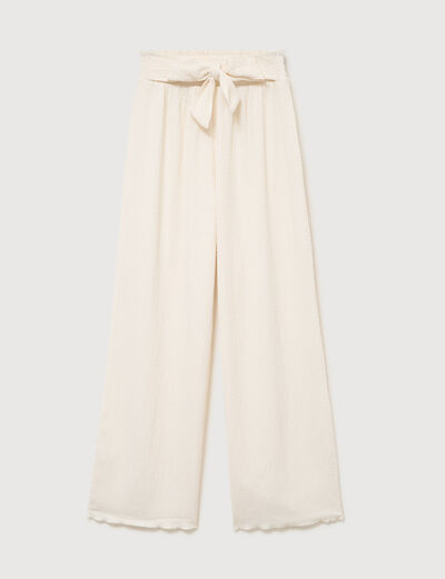 Pantalon loose avec ceinture creme femme
