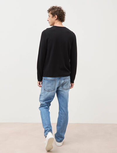 Pull col rond manches longues noir homme