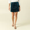 Jupe droite velours sequins bleu canard femme