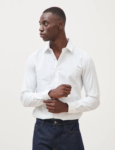 Chemise cintr&eacute;e en coton manches longues bleu homme